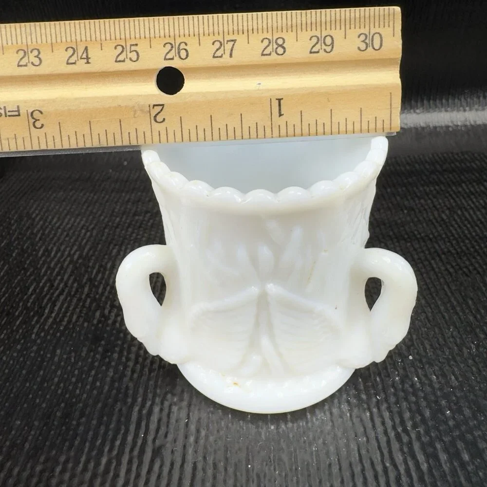 Westmoreland Milk Glass Triple Swan Handled Toothpick Holder Small Vase Dish VTG